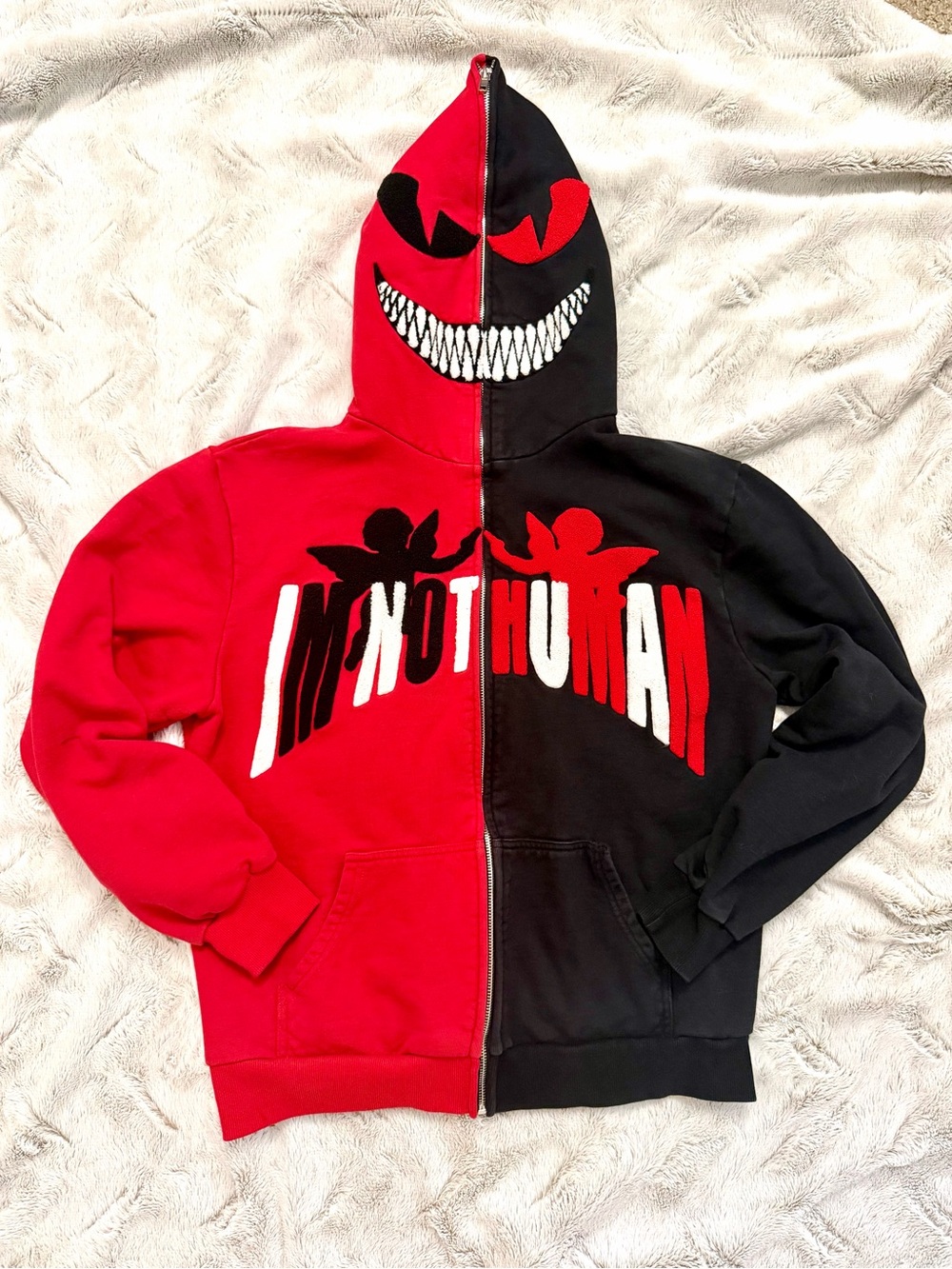 Demons & Angels Two-Tone Red and Black Zip Hoodie Super Rare